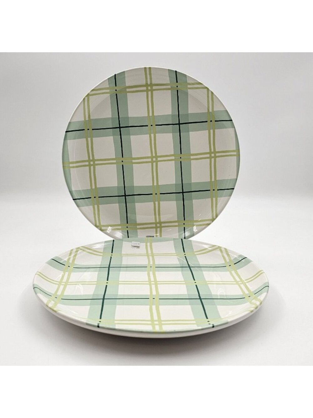 Dolly Parton Earthenware Plaid Dinner Plates Spring Round Green 10.50 in Lotof3